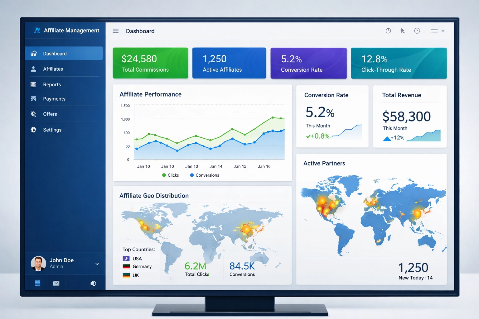 Professionelles Affiliate-Management-Dashboard mit Echtzeit-Metriken und Performance-Tracking