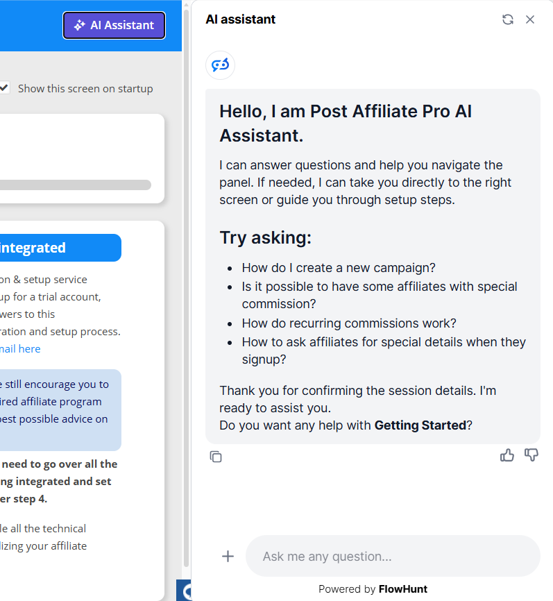 Post Affiliate Pro KI-Assistent Chatbot-Einführung