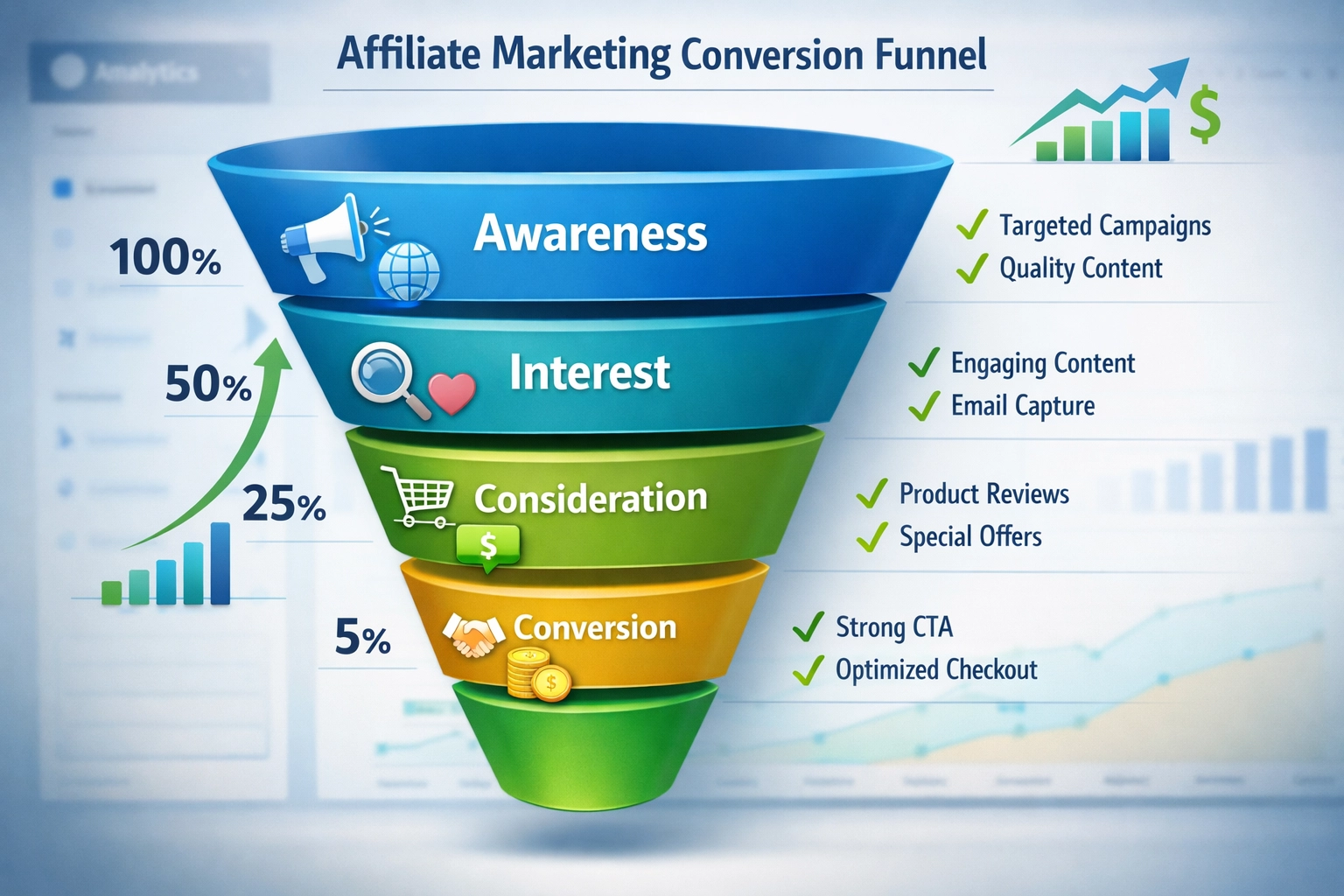 Affiliate-Marketing-Conversion-Funnel mit Optimierungsstufen