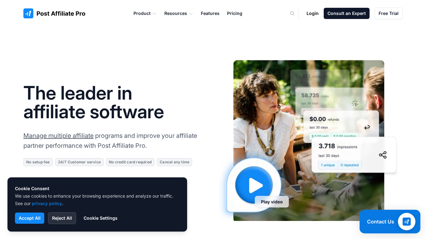 Post Affiliate Pro Dashboard-Oberfläche