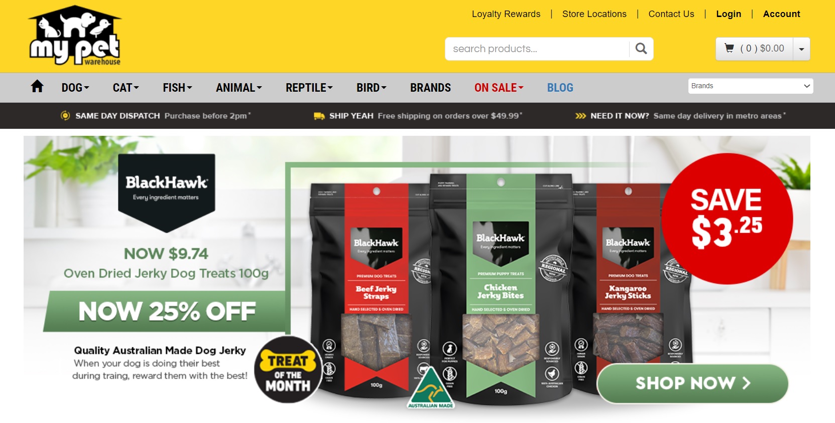 Pet Warehouse website screenshot