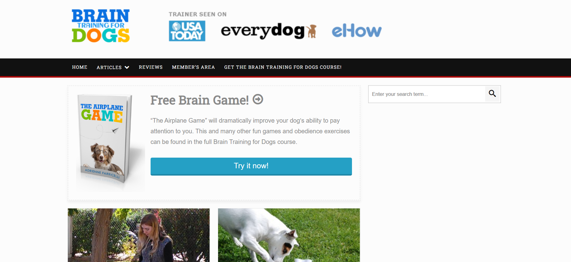 Screenshot der Brain Training for Dogs-Website