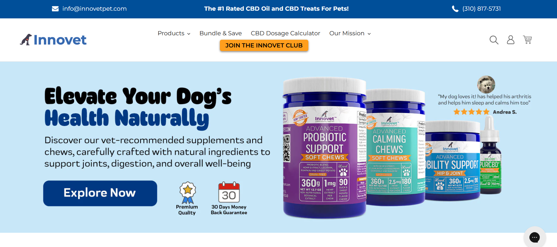 Screenshot der Innovet Pet-Website