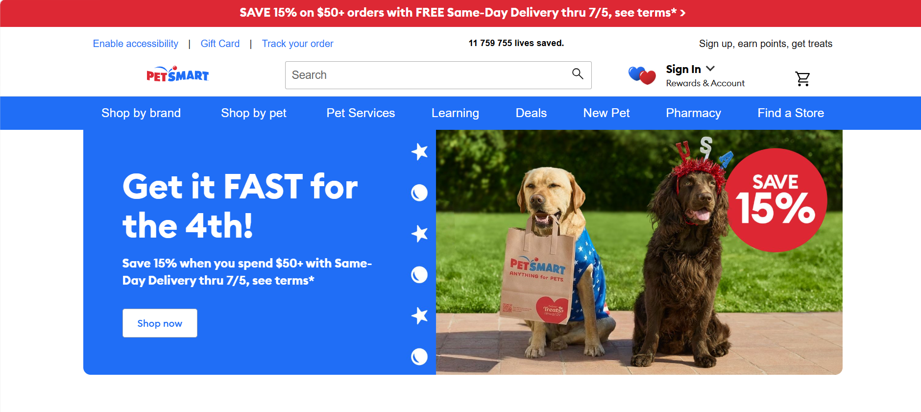 Screenshot der Petsmart-Website