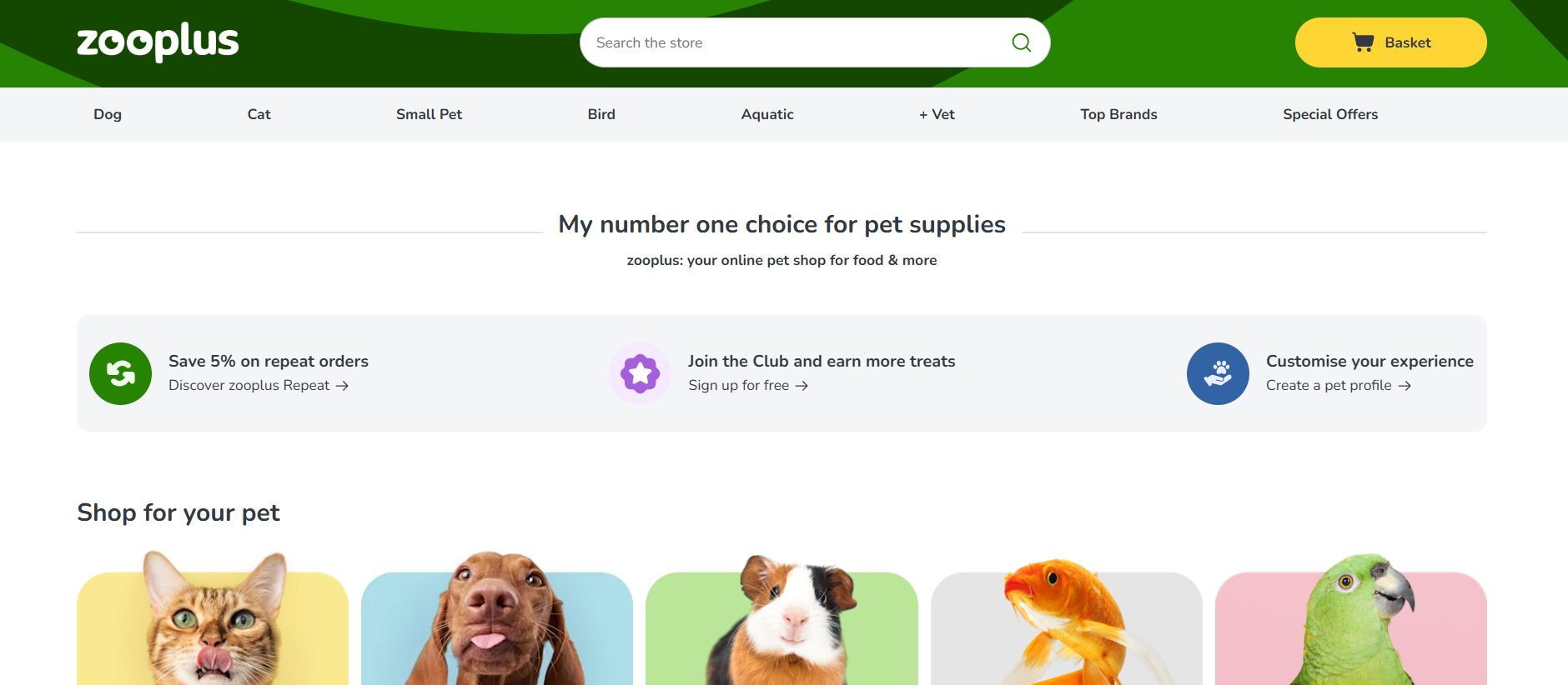 Screenshot der Zooplus-Website