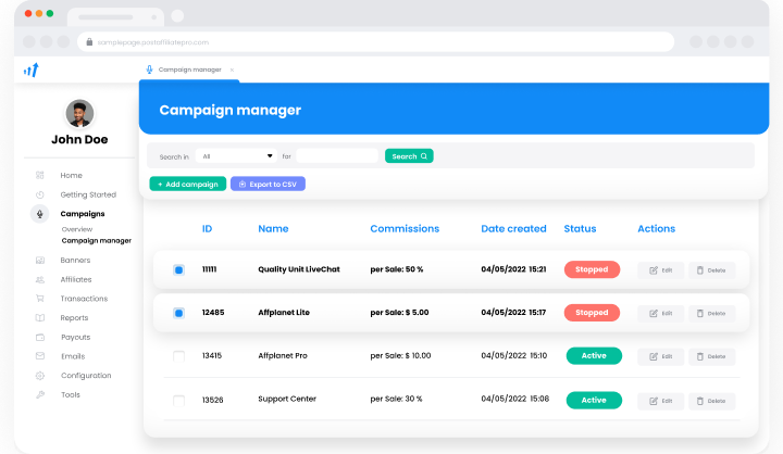Illustration eines Post Affiliate Pro-Benutzerkontos