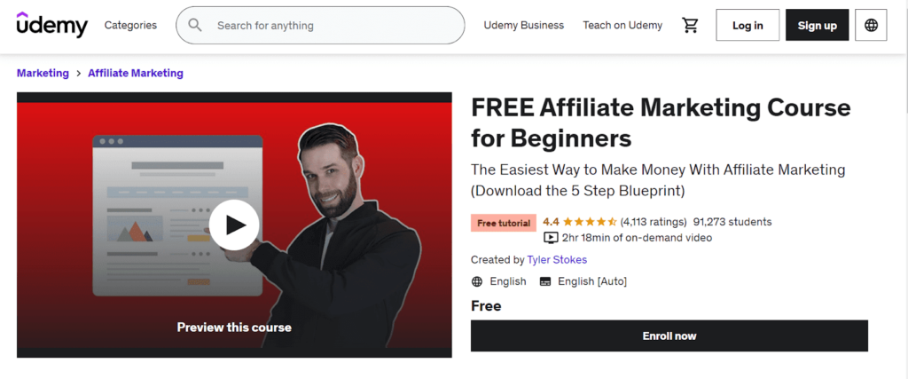 Udemy free affiliate marketing course