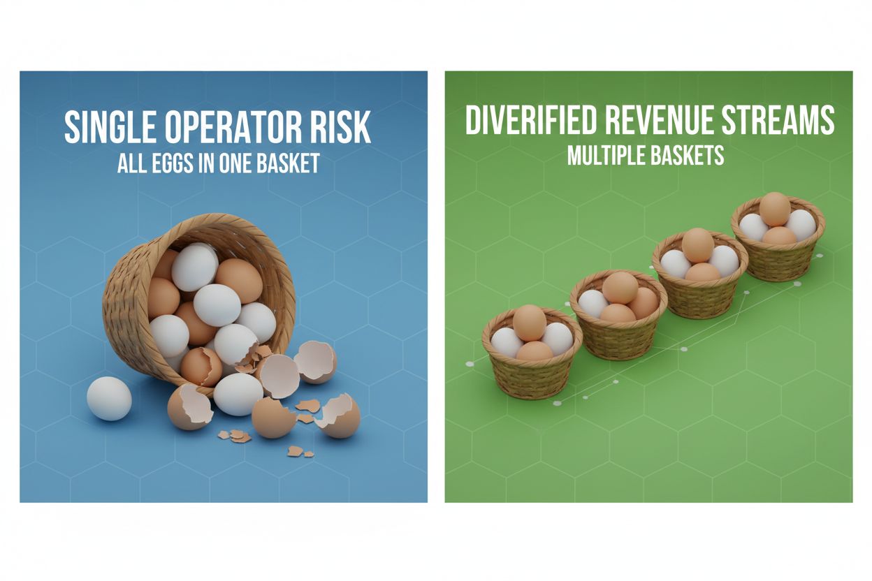 Risiko-Diversifikationskonzept: Ein Korb vs. mehrere Körbe als Symbol für diversifizierte Affiliate-Einnahmen
