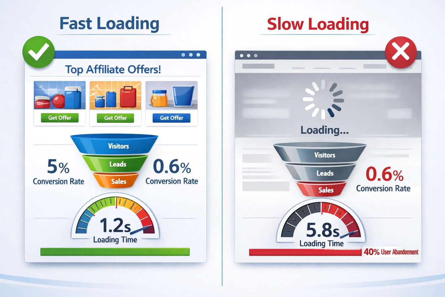 Fast vs slow loading pages with conversion metrics