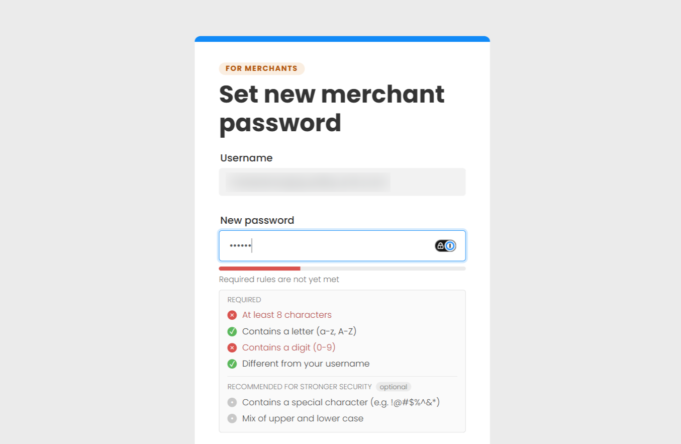 Post Affiliate Pro Live-Passwortrichtlinien-Checkliste auf dem Bildschirm zum Festlegen des Passworts