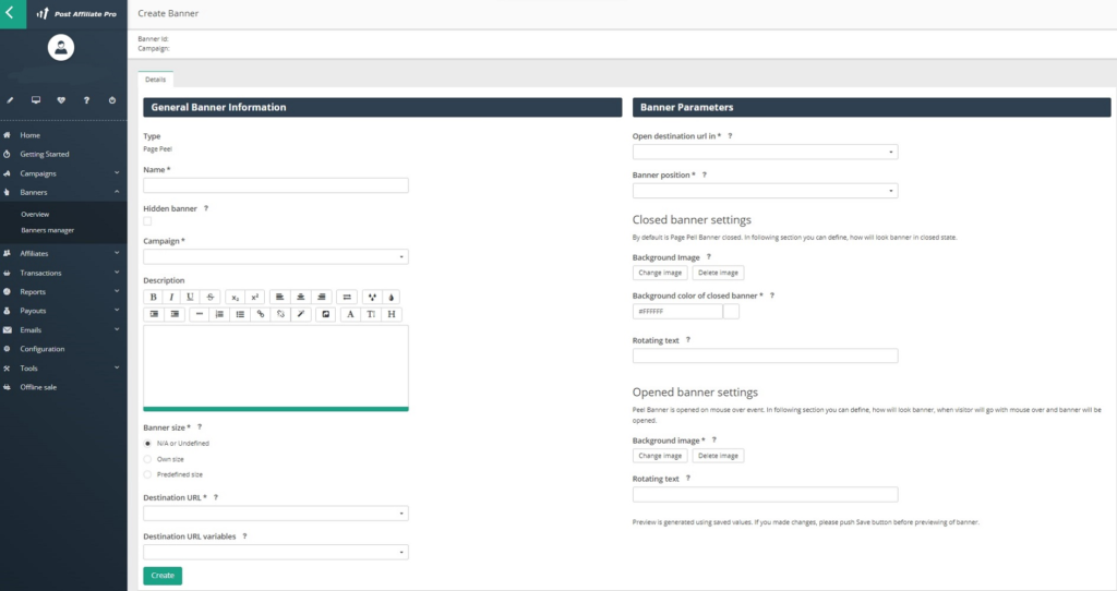 Post Affiliate Pro - Page Peel Banner erstellen