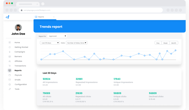 Reporting-Funktion in Post Affiliate Pro