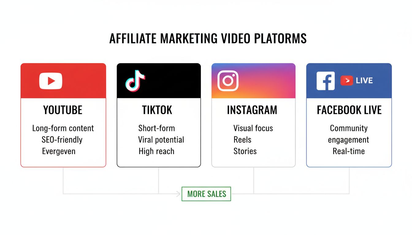 Vergleich von YouTube, TikTok, Instagram und Facebook Live für Affiliate-Marketing-Videos