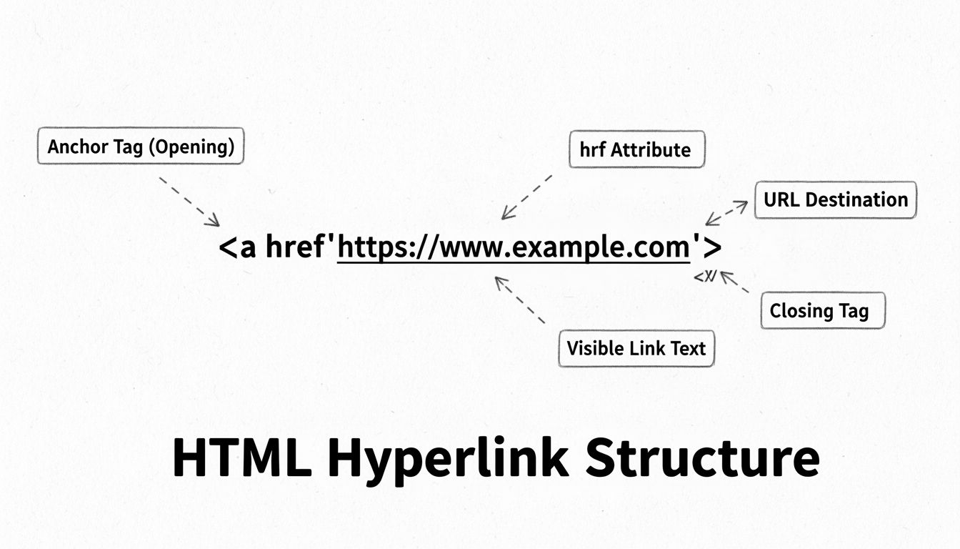 HTML-Hyperlink-Strukturdiagramm mit Komponenten des Ankertags