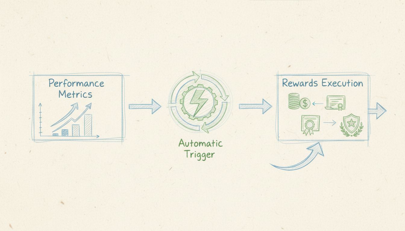 Ablaufdiagramm eines Leistungsprämien-Systems mit automatischem Auslösemechanismus von Kennzahlen bis zur Prämienvergabe