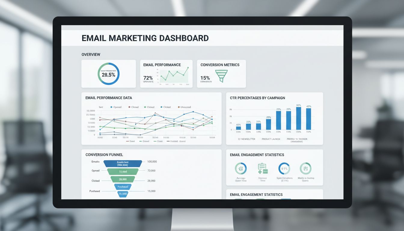 Email marketing dashboard showing click-through rate metrics and performance analytics