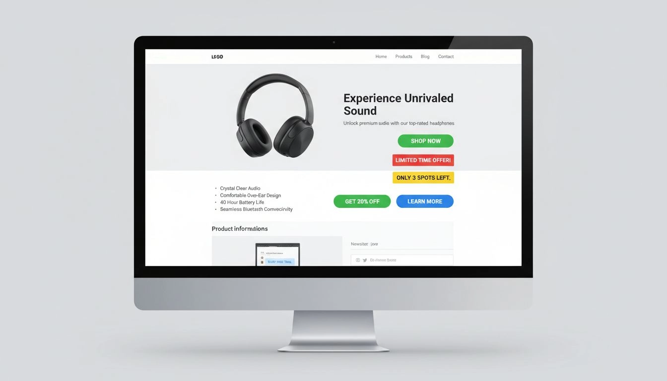 Professionelle Affiliate-Marketing-Landingpage mit mehreren CTA-Button-Beispielen, Dringlichkeitsbotschaften und optimaler Platzierung