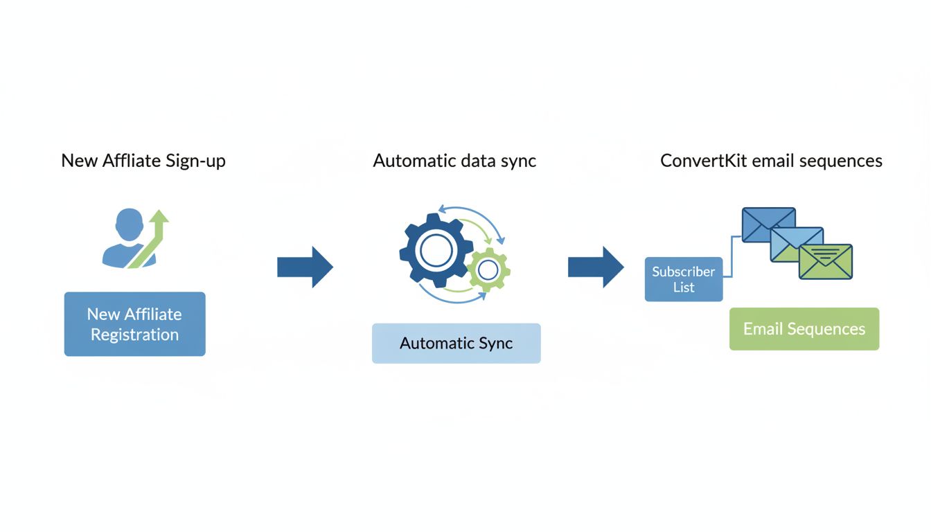 ConvertKit-Integrationsablauf: automatische Partnerregistrierung, Datensynchronisierung und E-Mail-Sequenz-Automatisierung