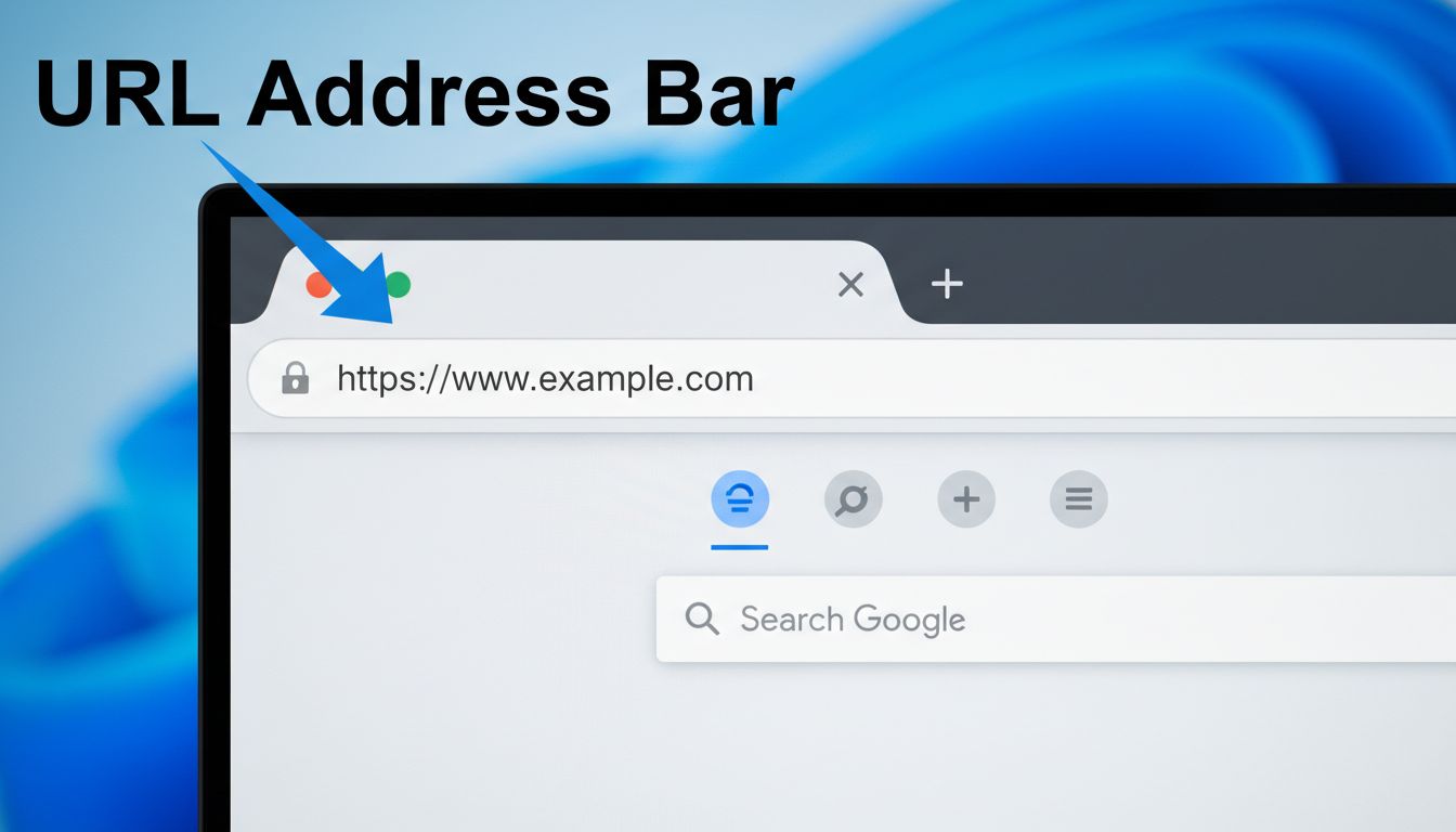 Webbrowser-Adressleiste zeigt die URL-Position oben im Fenster an