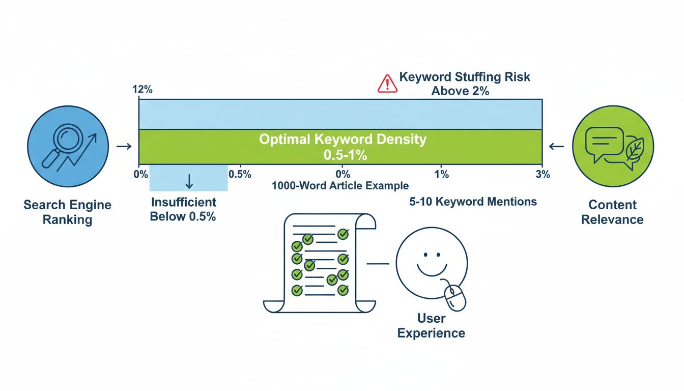Keyword-Dichte-Optimierungs-Infografik zeigt optimalen Bereich von 0,5-1 % für SEO