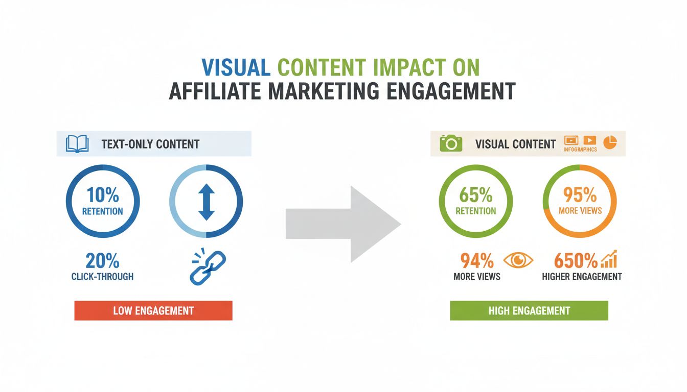 Auswirkungen visueller Inhalte auf das Engagement im Affiliate-Marketing: 94 % mehr Aufrufe, 650 % höheres Engagement und 65 % Erinnerungswert im Vergleich zu reinem Text