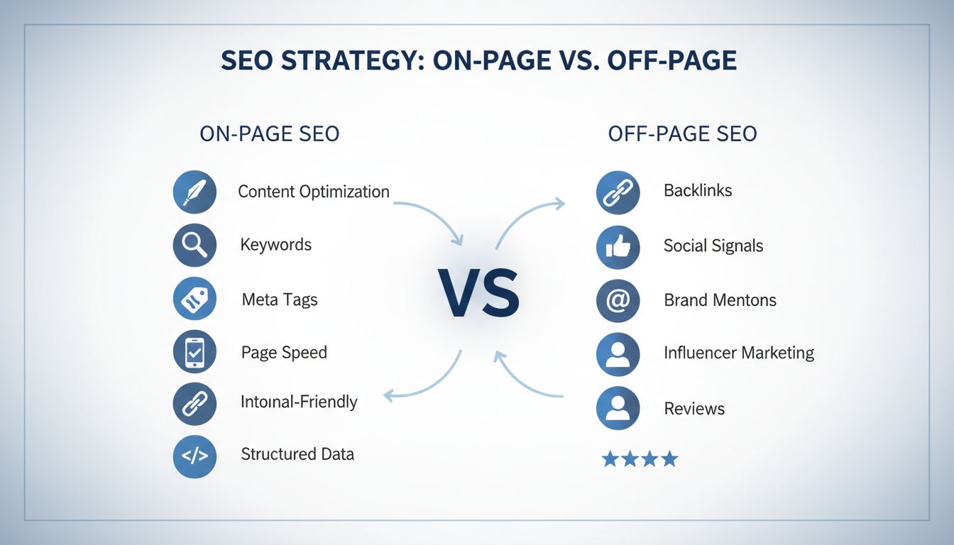 Vergleichsdiagramm On-Page vs Off-Page SEO