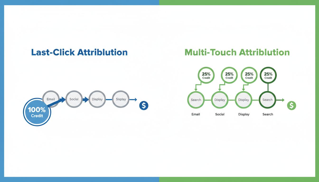 Vergleich von Last-Click-Attribution und Multi-Touch-Attributionsmodellen mit Verdienstverteilung