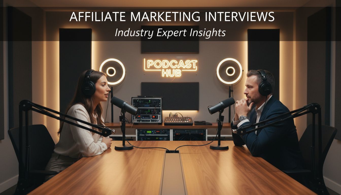 Professionelles Podcast-Interview-Setup mit Affiliate-Marketing-Experten, die Strategien und Einblicke diskutieren