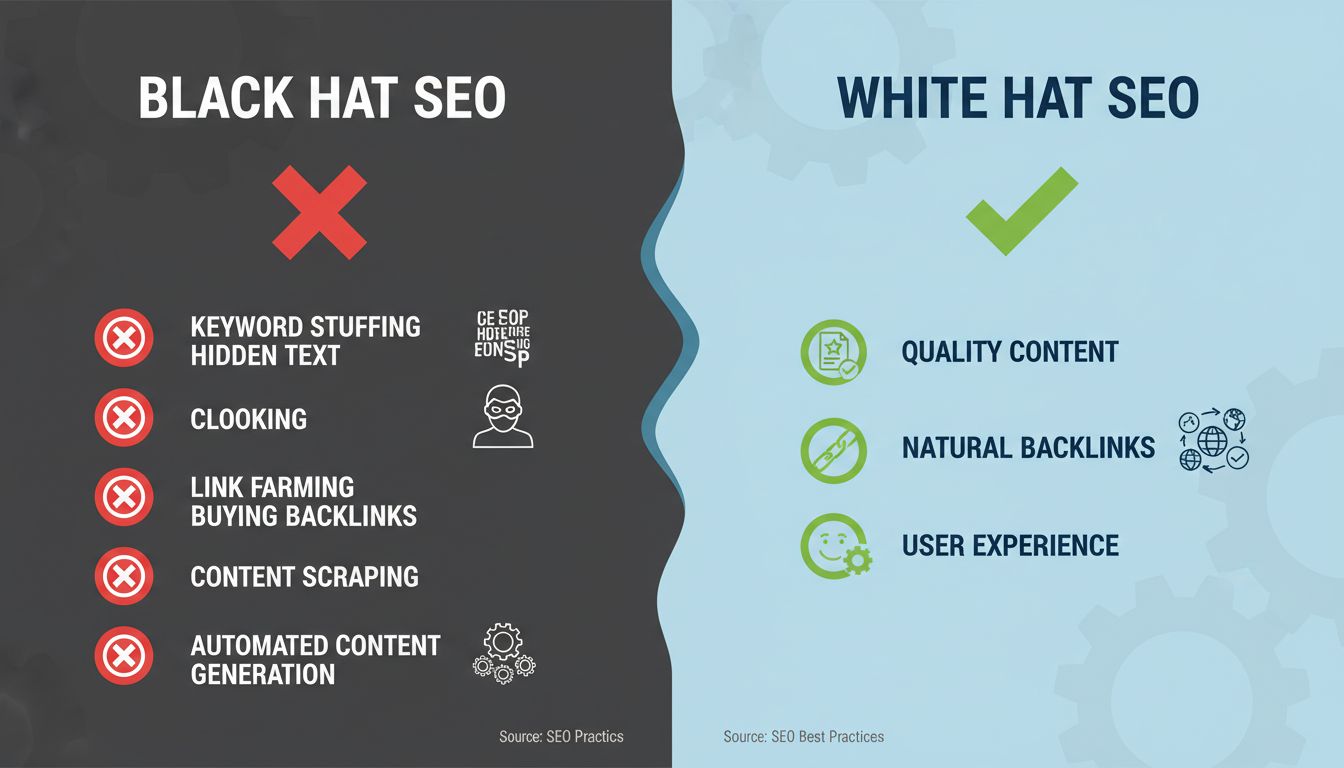 Black Hat SEO vs White Hat SEO Techniken Vergleich Infografik