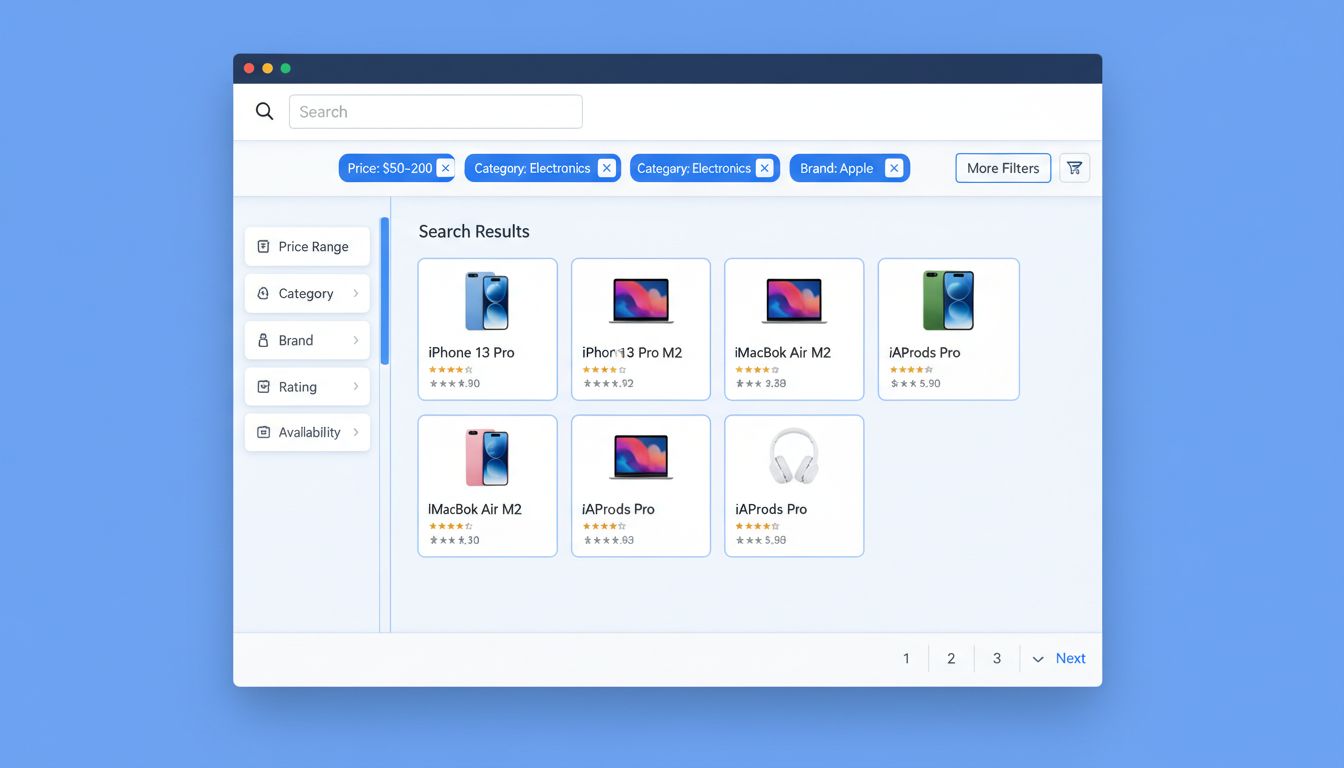 Erweiterte Suchfilter-Header mit ausgewählten Filtern in der Header-Leiste und minimiertem Filter-Panel