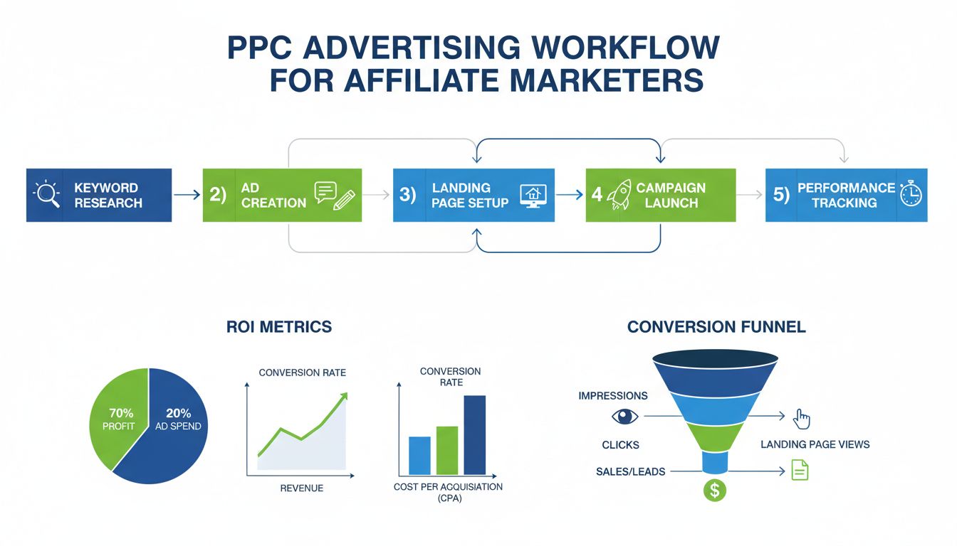 PPC-Werbung für Affiliate-Marketer: Keyword-Recherche, Anzeigenerstellung, Landingpage-Setup, Kampagnenstart und Performance-Tracking