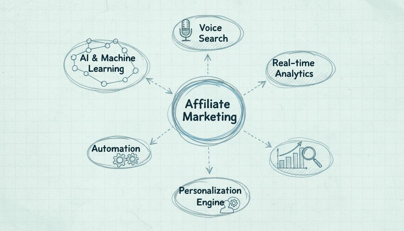 Aufkommende Technologien im Affiliate-Marketing, darunter KI, maschinelles Lernen, Voice Search, Automatisierung, Echtzeit-Analytik und Personalisierung
