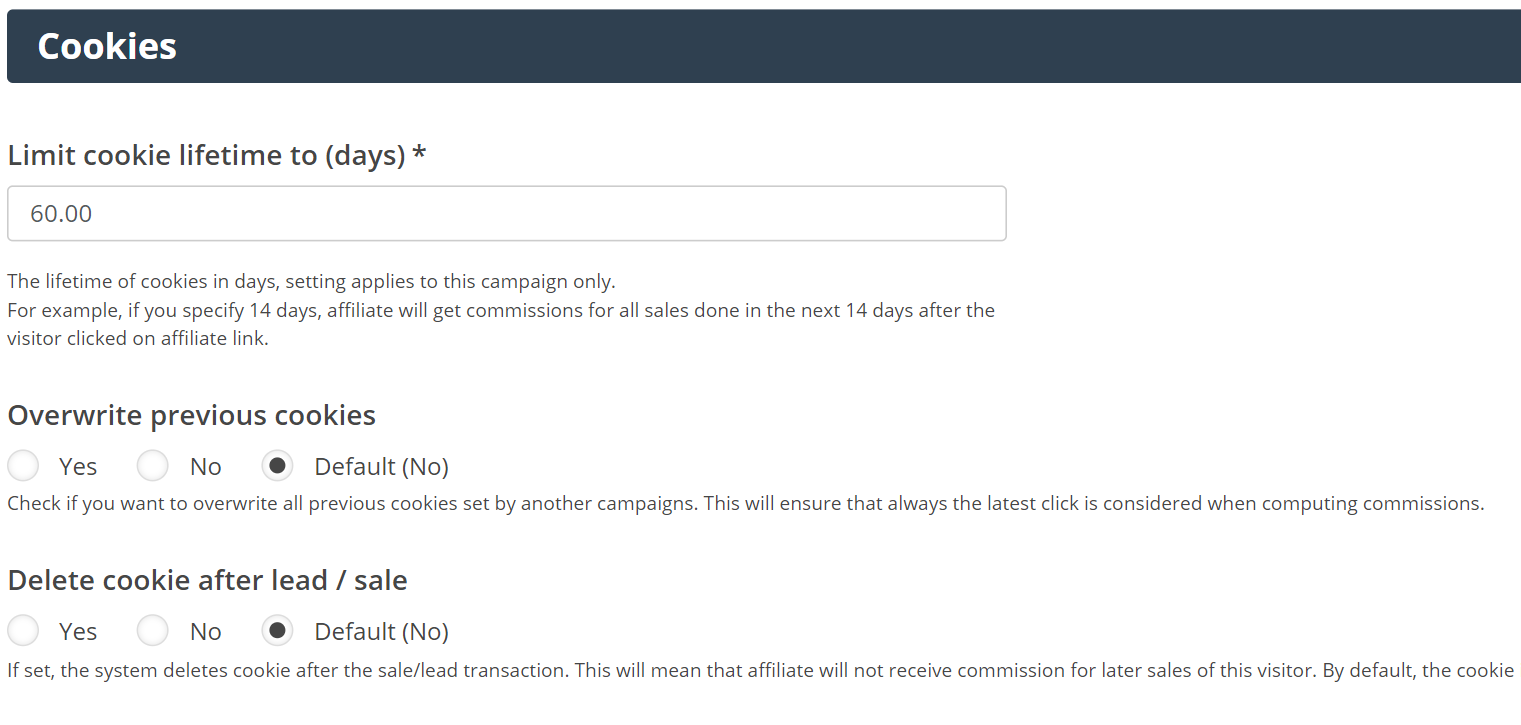 Cookie-Lifetime-Einstellung in Post Affiliate Pro