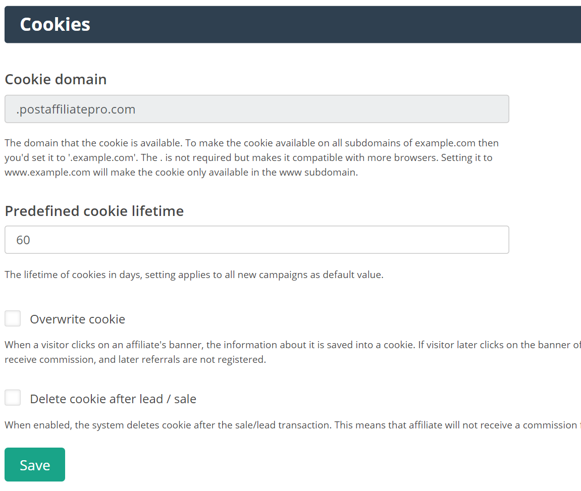 Tracking-Cookies in Post Affiliate Pro