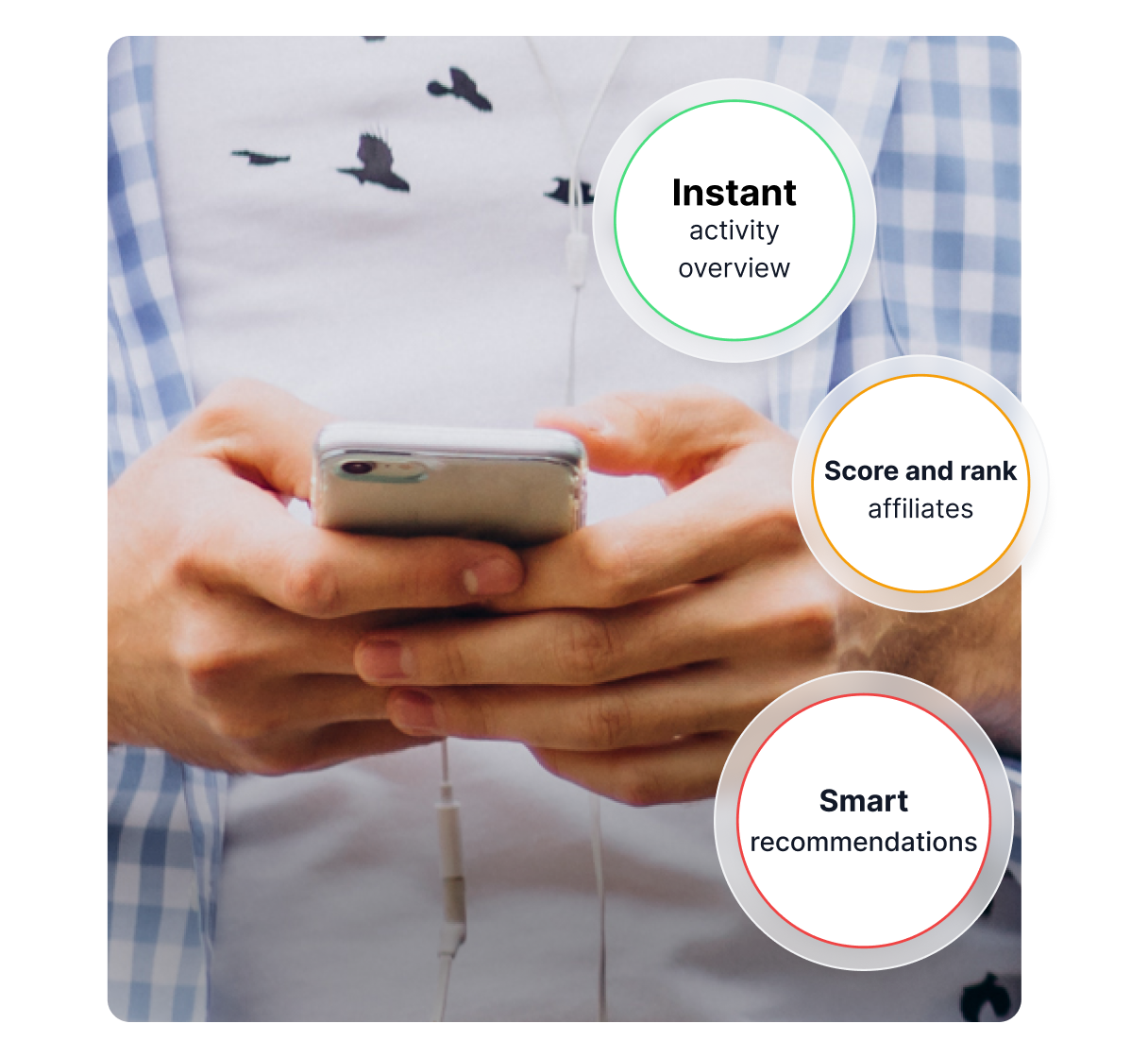 Smartphone-Dashboard mit KI-gestützter Affiliate-Bewertung.