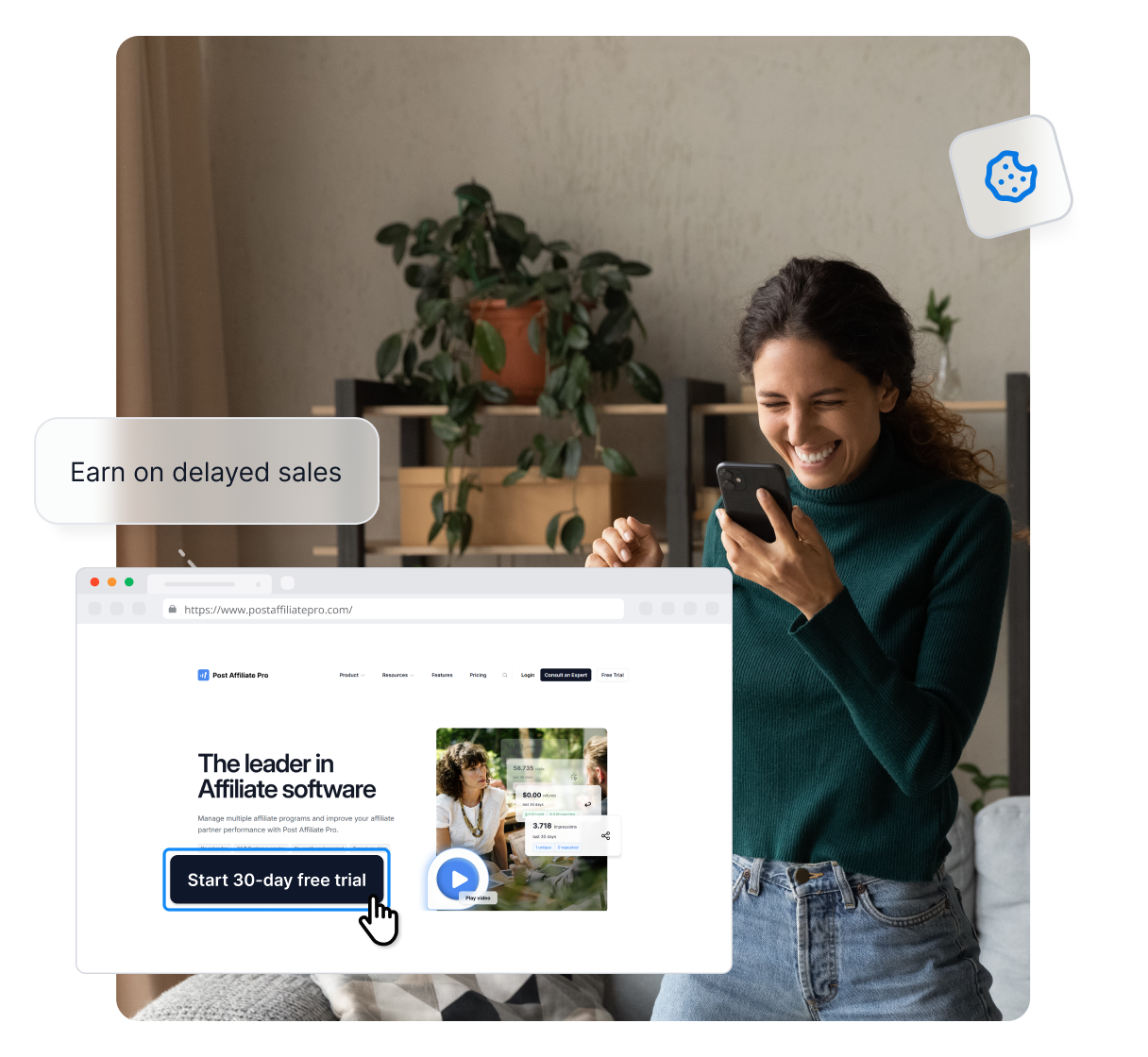 Eine Infografik, die die Bereiche zeigt, in denen Post Affiliate Pro Sie unterstützen kann, wie zum Beispiel Zielgruppenidentifikation, Erstellung von Provisionsstrukturen und mehr.
