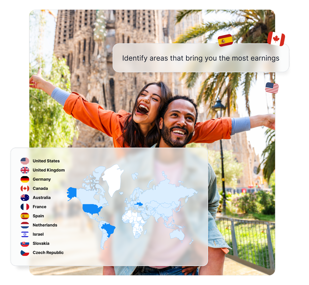 Kartenüberlagerungs-Funktion in Post Affiliate Pro mit geografischer Verteilung des Affiliate-Programm-Erfolgs.